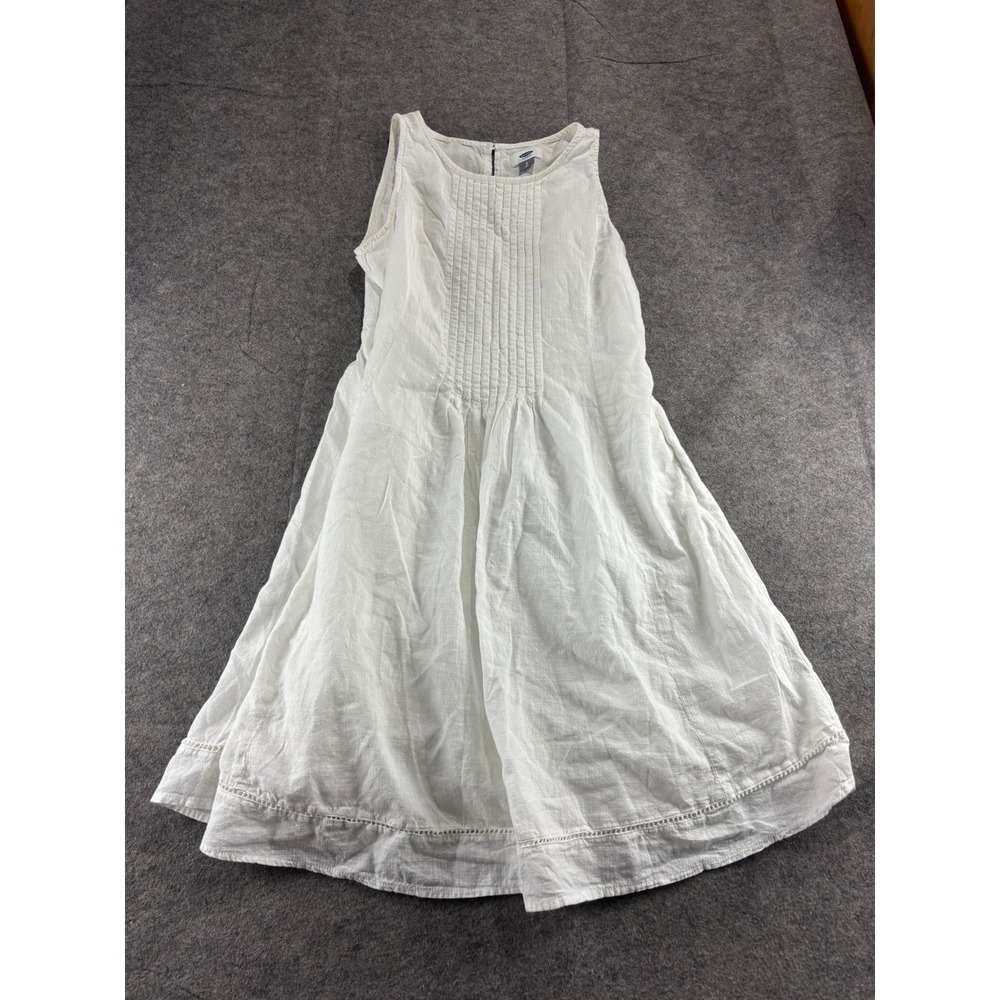 Old Navy White Cotton Pintuck Dress Eyelet Trim Small Tall Cottagecore Boho SEE